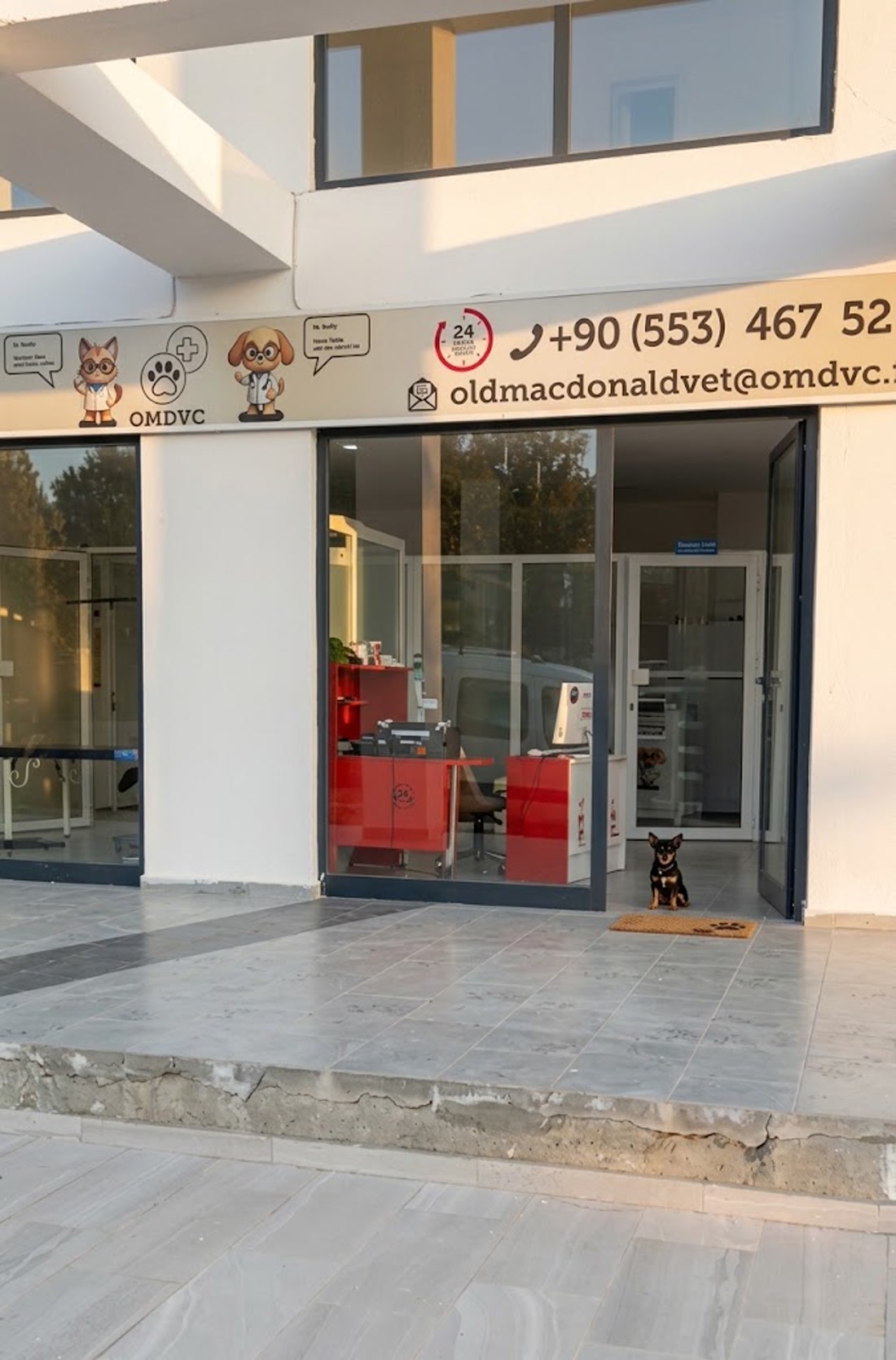 Old MacDonald Veteriner Kliniği'nin Demirtaş, Alanya'daki cam kapılı cephesi